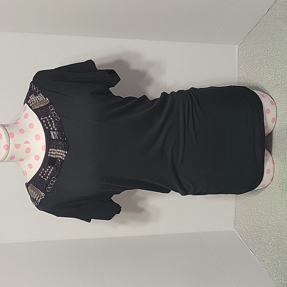 Michael Kors Black Studded Jeweled Collar Short Sleeve Shirt SZ:XS